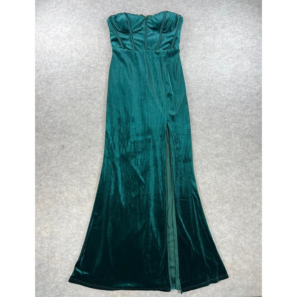 Lulu's Luxurious Allure Emerald Green Velvet Strapless Maxi Dress Size Medium - Picture 3 of 11